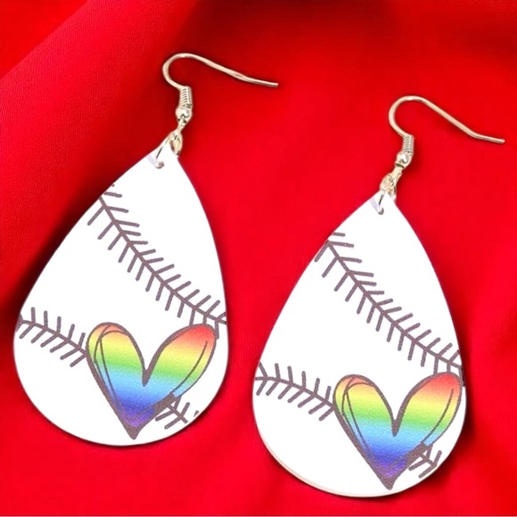 Swing into Style with Our Rainbow Heart Baseball Dangle Earrings! ⚾️ NWT Jewelry - Picture 14 of 15